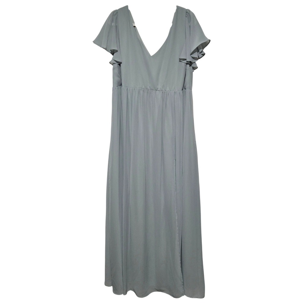 Birdy Grey Maxi Dress Womens 3X Sage Green V-Neck Flutter Sleeve Chiffon Gown